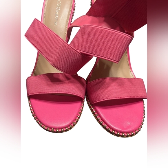 BCBGeneration Elegant Pink Twist Strap Ankle Open Toe Studded Heels Size 8 - Picture 3 of 9